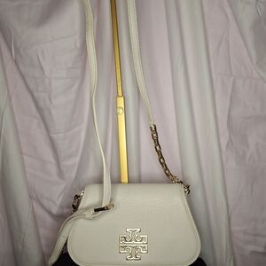Tory Burch White and Gold Crossbody Bag with Chain Detail